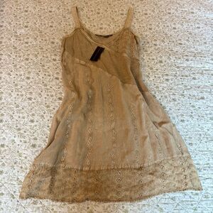 Beige boho mini dress with flower detailing